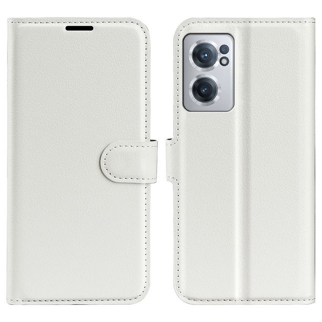 OnePlus Nord CE 2 5G Handy Hülle - Litchi Leder Bookcover Series - weiss