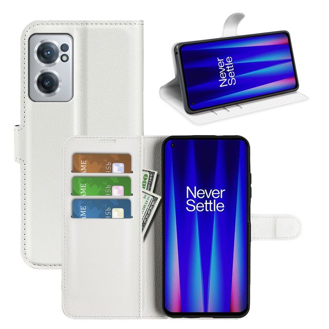OnePlus Nord CE 2 5G Handy Hülle - Litchi Leder Bookcover Series - weiss