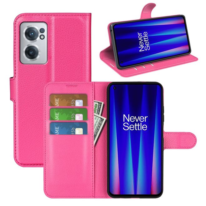 OnePlus Nord CE 2 5G Handy Hülle - Litchi Leder Bookcover Series - rosa