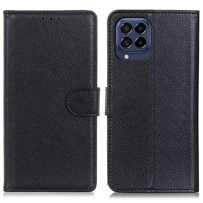 Samsung Galaxy M53 5G Handy Hülle - Litchi Leder Bookcover Series - schwarz