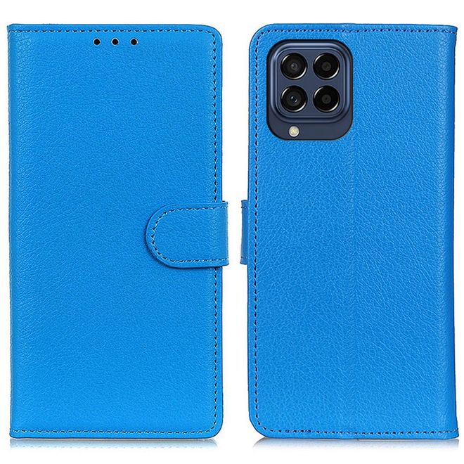Samsung Galaxy M53 5G Handy Hülle - Litchi Leder Bookcover Series - blau