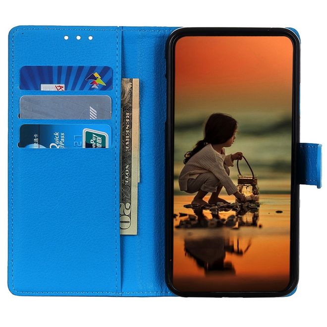 Samsung Galaxy M53 5G Handy Hülle - Litchi Leder Bookcover Series - blau