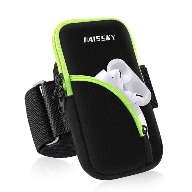 Universal Sport Armband für Smartphones bis 6.5" + 1 Extrafach - RB001 Series - schwarz/grün