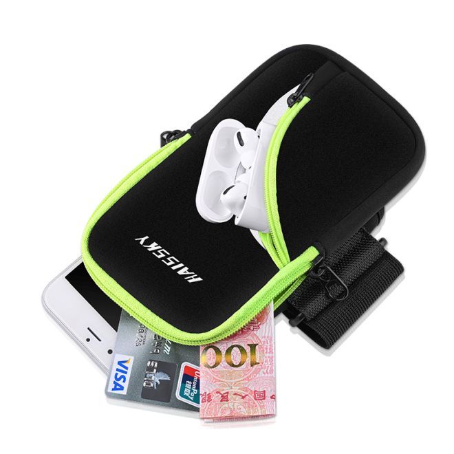 Universal Sport Armband für Smartphones bis 6.5" + 1 Extrafach - RB001 Series - schwarz/grün