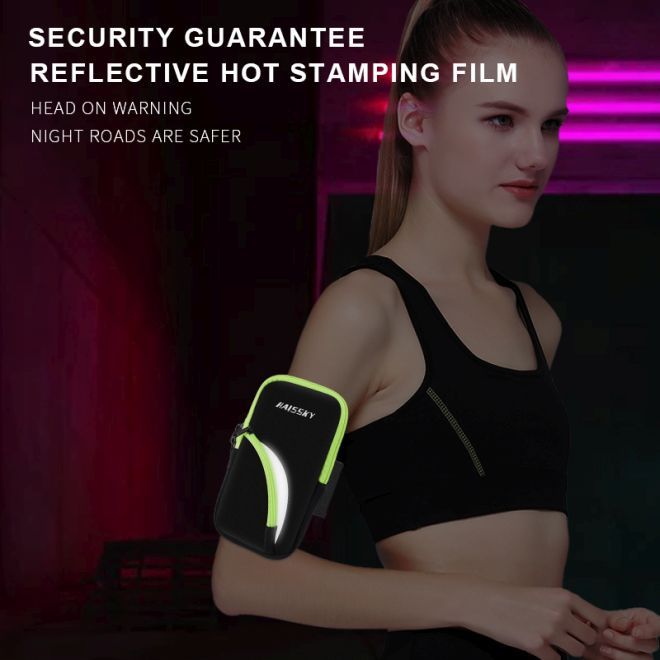 Universal Sport Armband für Smartphones bis 6.5" + 1 Extrafach - RB001 Series - schwarz/grün