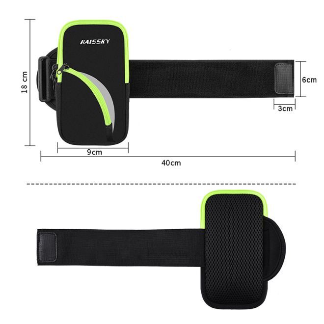 Universal Sport Armband für Smartphones bis 6.5" + 1 Extrafach - RB001 Series - schwarz/grün