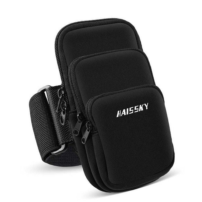 Universal Fitness Tasche - Sport Armband - für Smartphones + 2 Extrafächer - schwarz