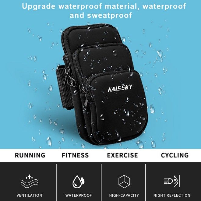 Universal Fitness Tasche - Sport Armband - für Smartphones + 2 Extrafächer - schwarz