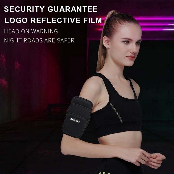 Universal Fitness Tasche - Sport Armband - für Smartphones + 2 Extrafächer - schwarz