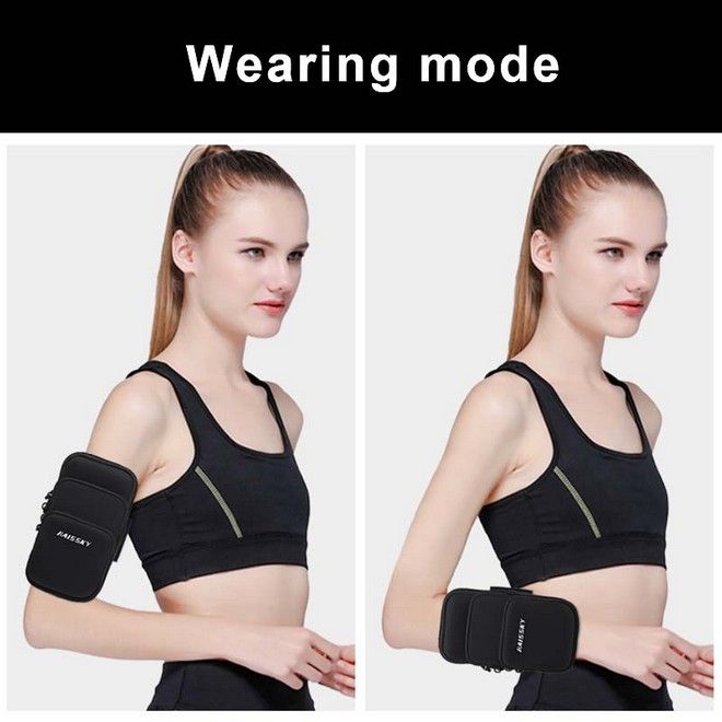 Universal Fitness Tasche - Sport Armband - für Smartphones + 2 Extrafächer - schwarz