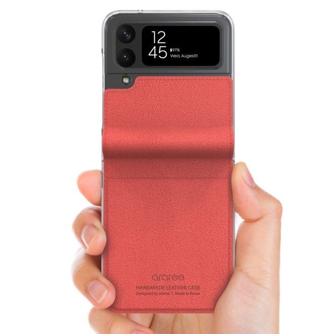 Araree - Samsung Galaxy Z Flip4 Hülle - Case aus Kunstleder - Mustang Diary Series - Made in Korea - rot