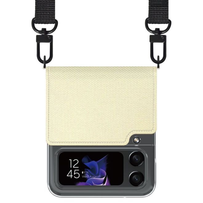Araree - Samsung Galaxy Z Flip4 Hülle - Necklace Hülle zum Umhängen - Canvas Diary Series - Made in Korea - elfenbein