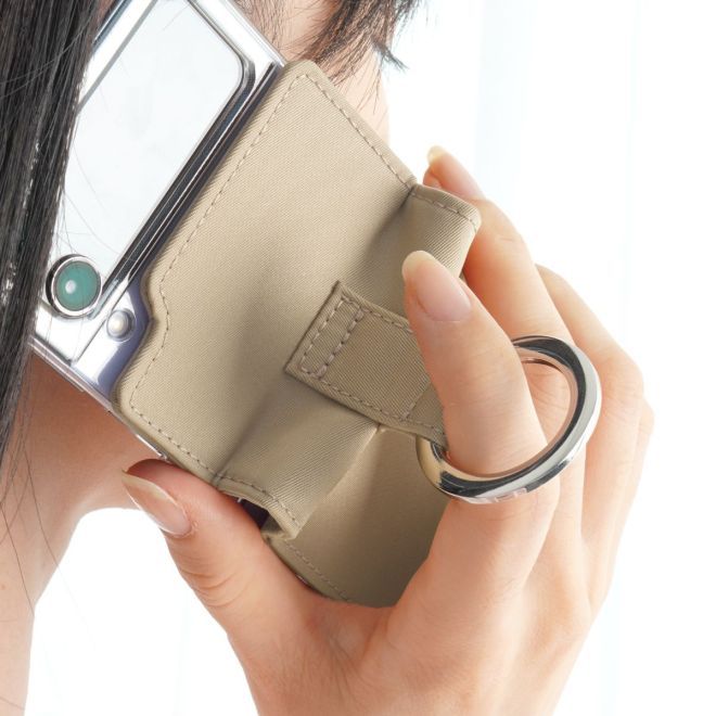 Araree - Samsung Galaxy Z Flip4 Hülle - Case aus Nylon inkl. Ring - Ring Diary Series - Made in Korea - beige
