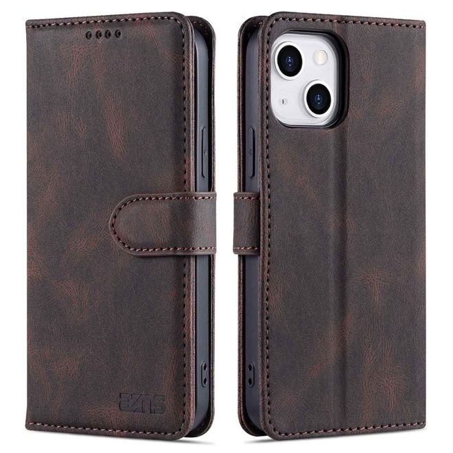 AZNS - iPhone 14 Plus Hülle - Retro Leder Bookcover - braun