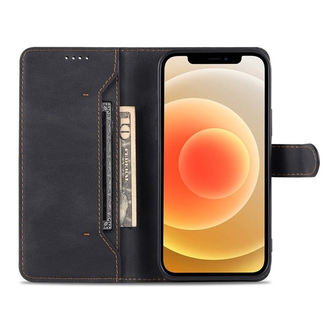 AZNS - iPhone 14 Plus Hülle - Retro Leder Bookcover - schwarz