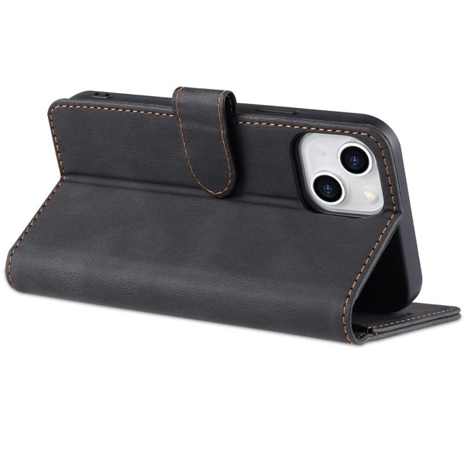 AZNS - iPhone 14 Plus Hülle - Retro Leder Bookcover - schwarz