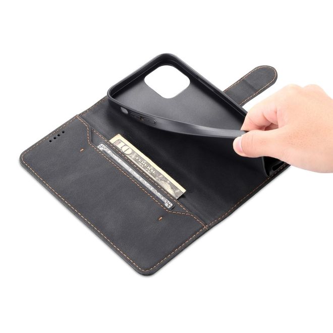 AZNS - iPhone 14 Plus Hülle - Retro Leder Bookcover - schwarz