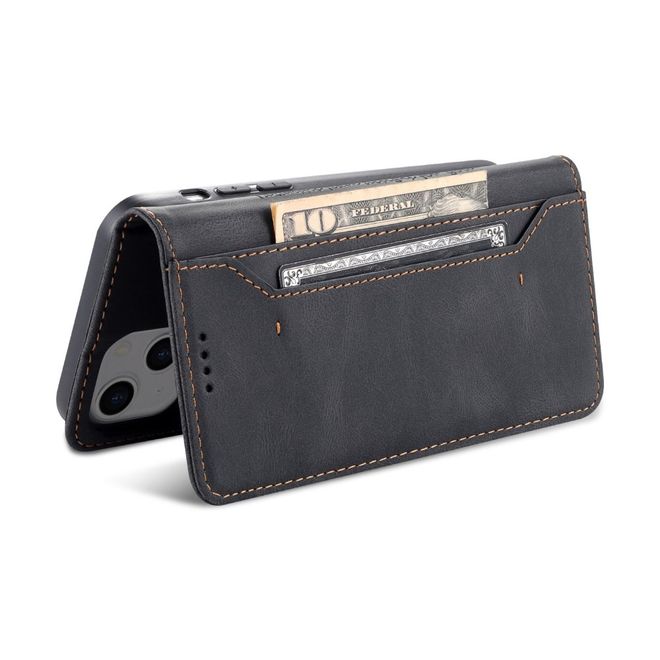 AZNS - iPhone 14 Plus Hülle - Retro Leder Bookcover - schwarz