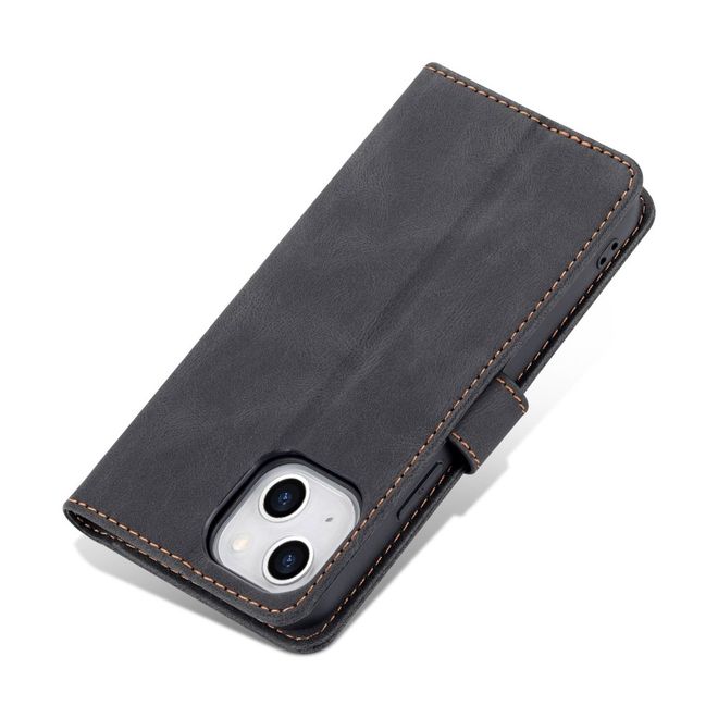 AZNS - iPhone 14 Plus Hülle - Retro Leder Bookcover - schwarz
