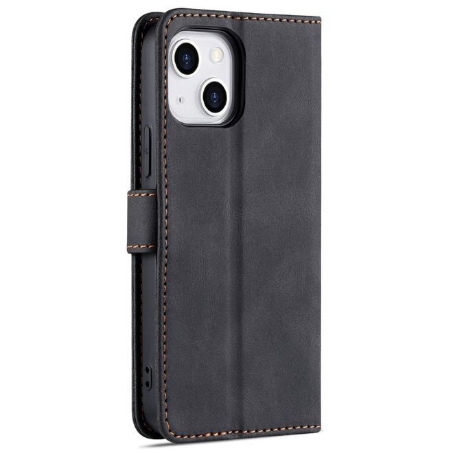 AZNS - iPhone 14 Plus Hülle - Retro Leder Bookcover - schwarz