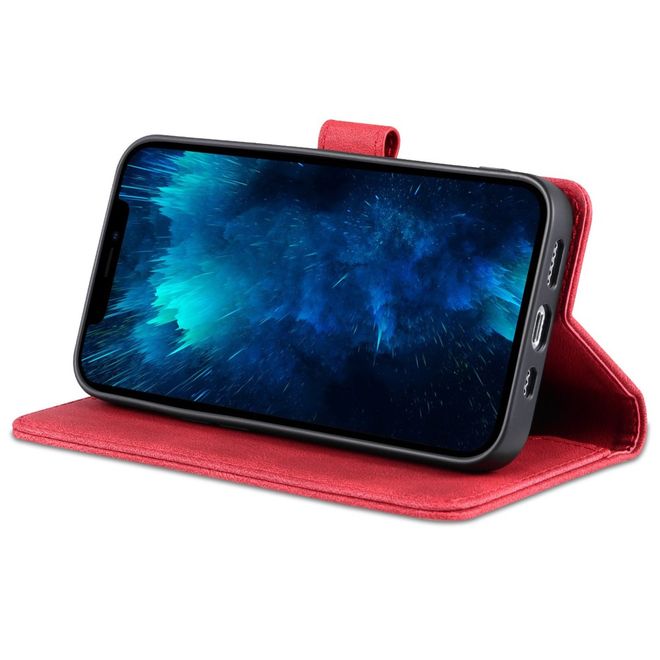 AZNS - iPhone 14 Pro Hülle - Retro Leder Bookcover - rot