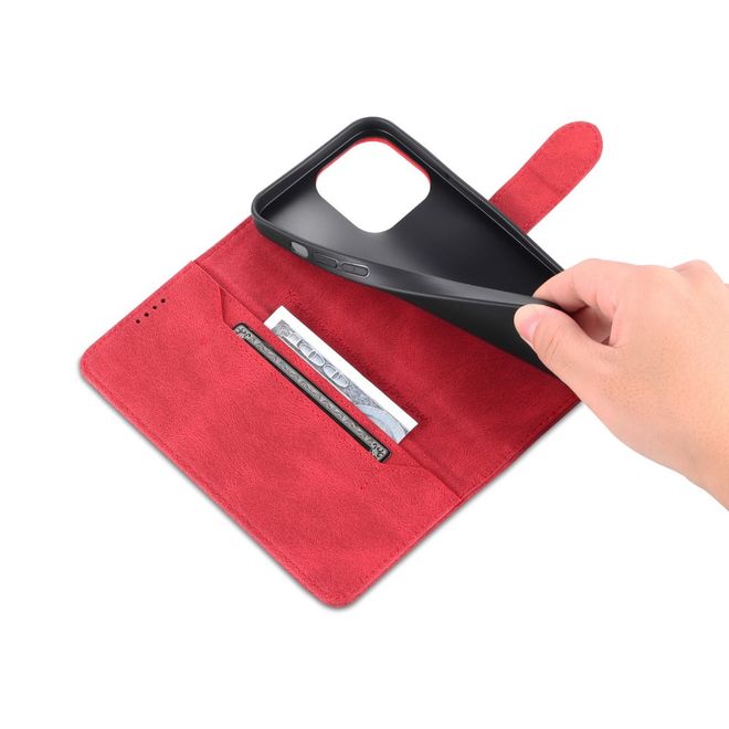 AZNS - iPhone 14 Pro Hülle - Retro Leder Bookcover - rot
