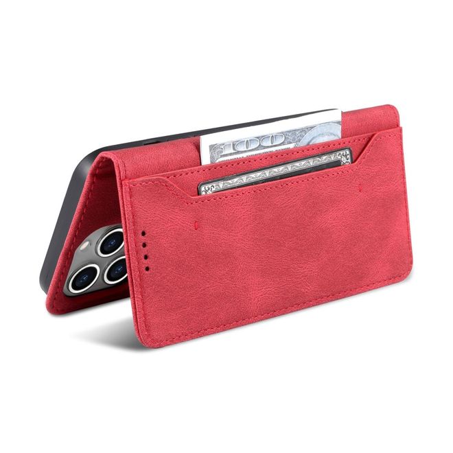 AZNS - iPhone 14 Pro Hülle - Retro Leder Bookcover - rot