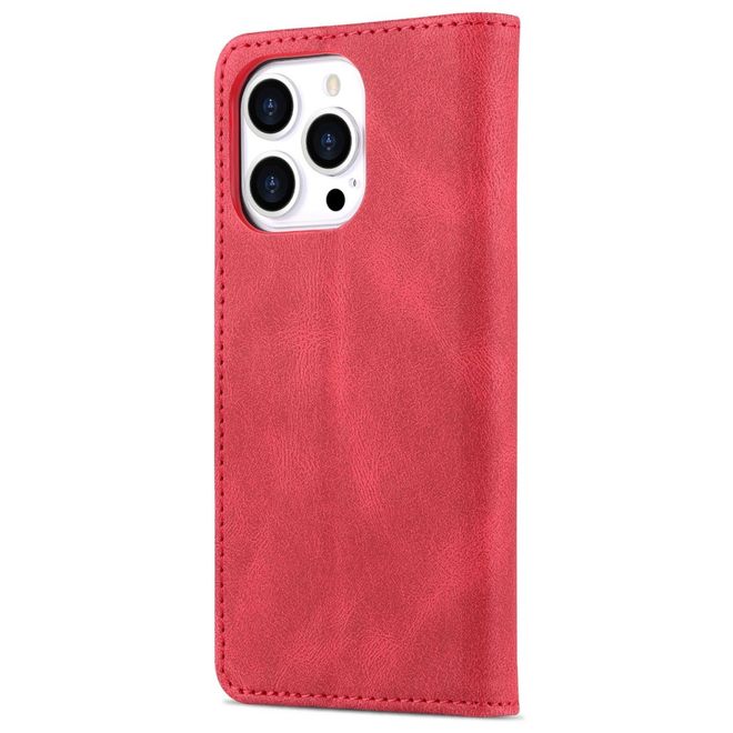 AZNS - iPhone 14 Pro Hülle - Retro Leder Bookcover - rot