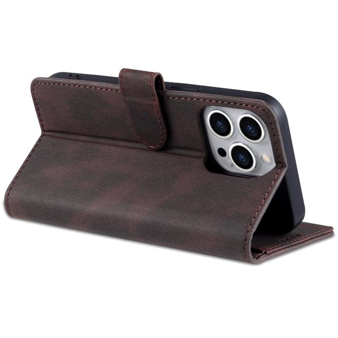 AZNS - iPhone 14 Pro Max Hülle - Retro Leder Bookcover - braun