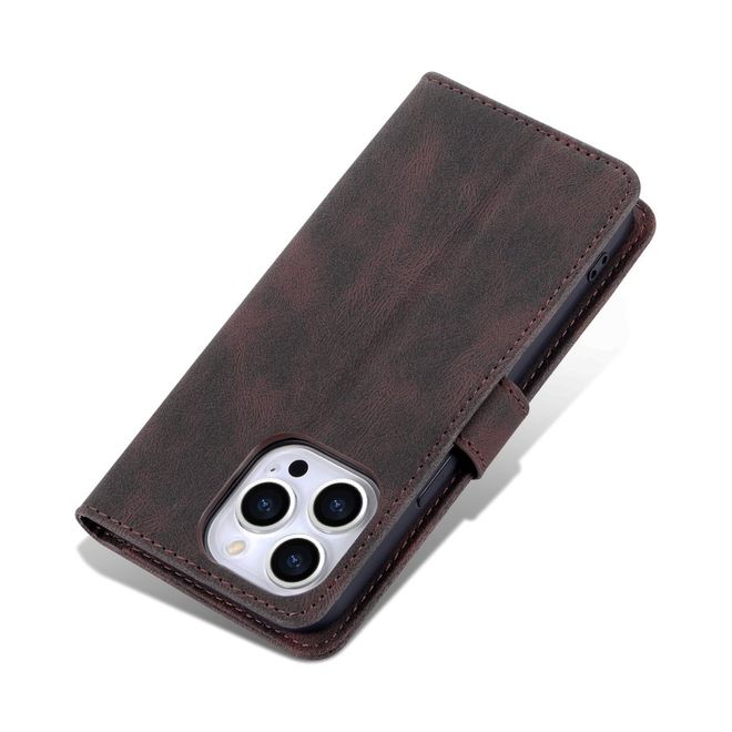 AZNS - iPhone 14 Pro Max Hülle - Retro Leder Bookcover - braun