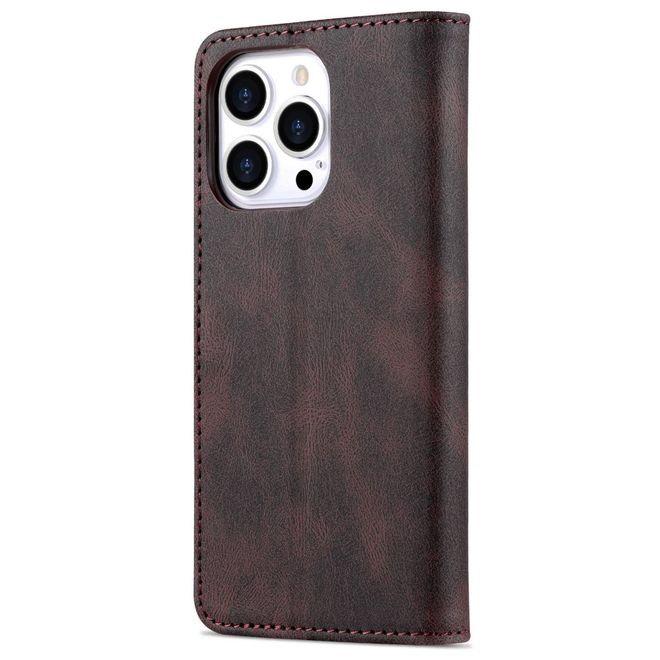 AZNS - iPhone 14 Pro Max Hülle - Retro Leder Bookcover - braun