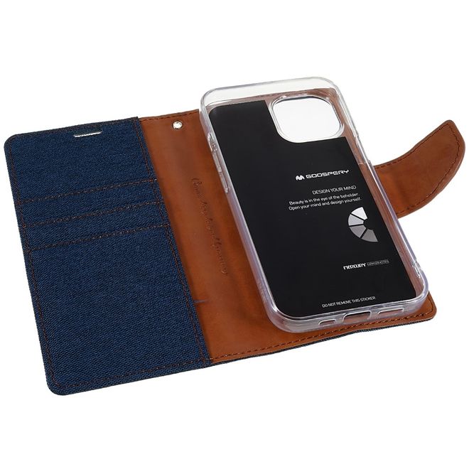 Goospery - iPhone 14 Plus Hülle - Bookcover - Canvas Diary Series - dunkelblau