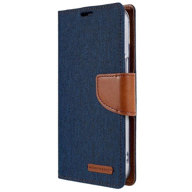 Goospery - iPhone 14 Plus Hülle - Bookcover - Canvas Diary Series - dunkelblau