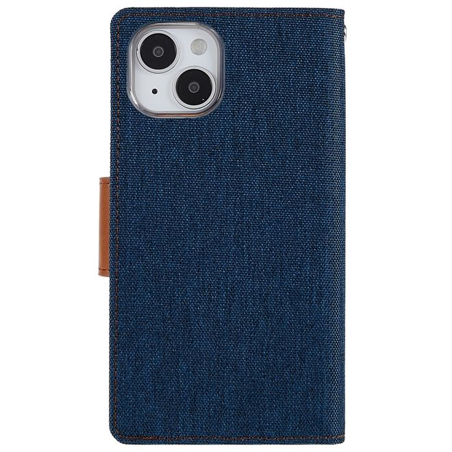 Goospery - iPhone 14 Plus Hülle - Bookcover - Canvas Diary Series - dunkelblau