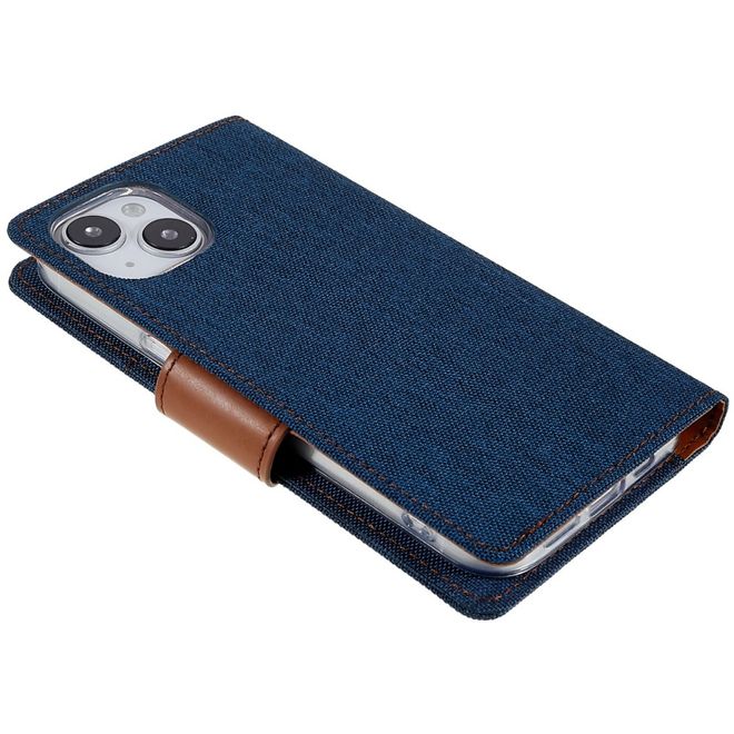 Goospery - iPhone 14 Plus Hülle - Bookcover - Canvas Diary Series - dunkelblau