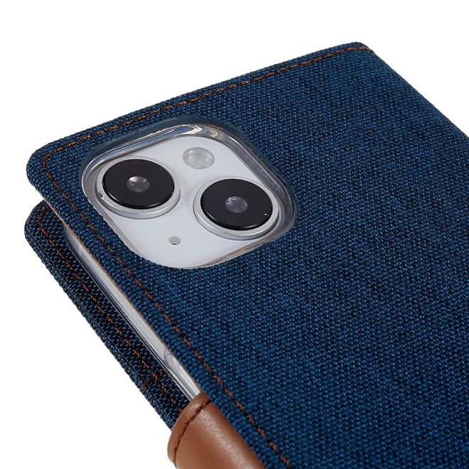 Goospery - iPhone 14 Plus Hülle - Bookcover - Canvas Diary Series - dunkelblau