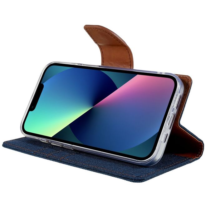 Goospery - iPhone 14 Plus Hülle - Bookcover - Canvas Diary Series - dunkelblau