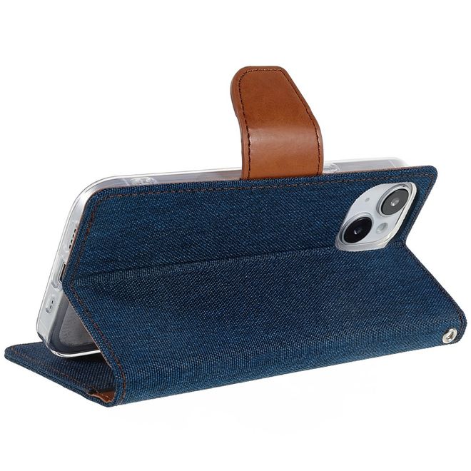 Goospery - iPhone 14 Plus Hülle - Bookcover - Canvas Diary Series - dunkelblau
