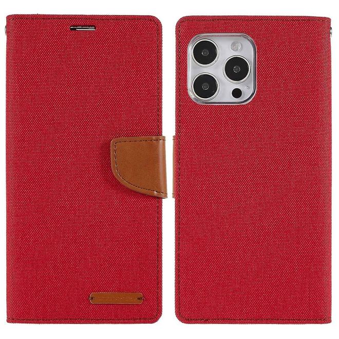 Goospery - iPhone 14 Pro Max Hülle - Bookcover - Canvas Diary Series - rot