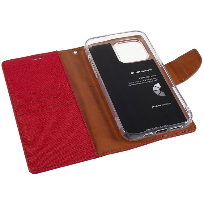 Goospery - iPhone 14 Pro Max Hülle - Bookcover - Canvas Diary Series - rot