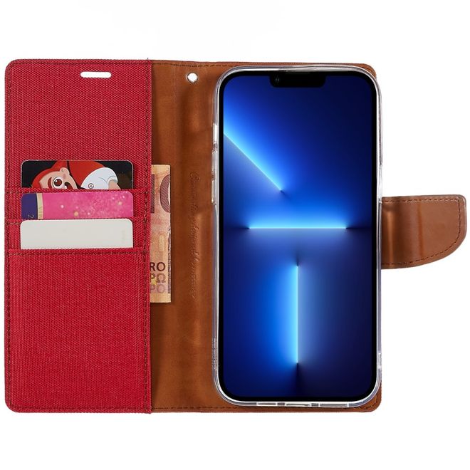 Goospery - iPhone 14 Pro Max Hülle - Bookcover - Canvas Diary Series - rot
