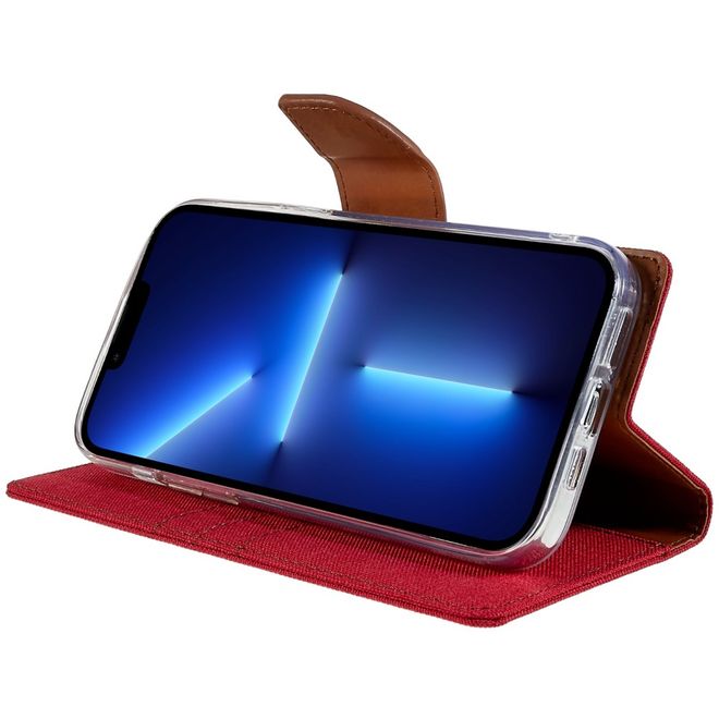 Goospery - iPhone 14 Pro Max Hülle - Bookcover - Canvas Diary Series - rot
