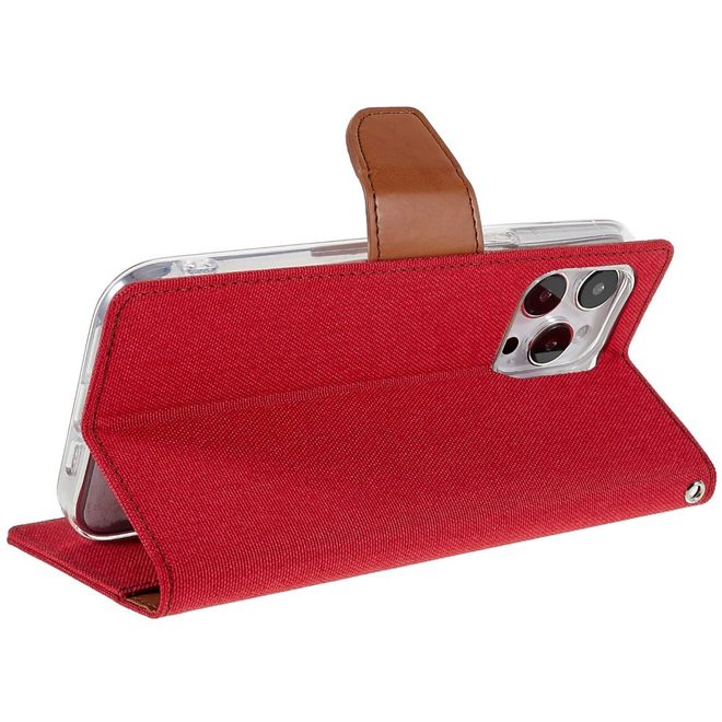 Goospery - iPhone 14 Pro Max Hülle - Bookcover - Canvas Diary Series - rot