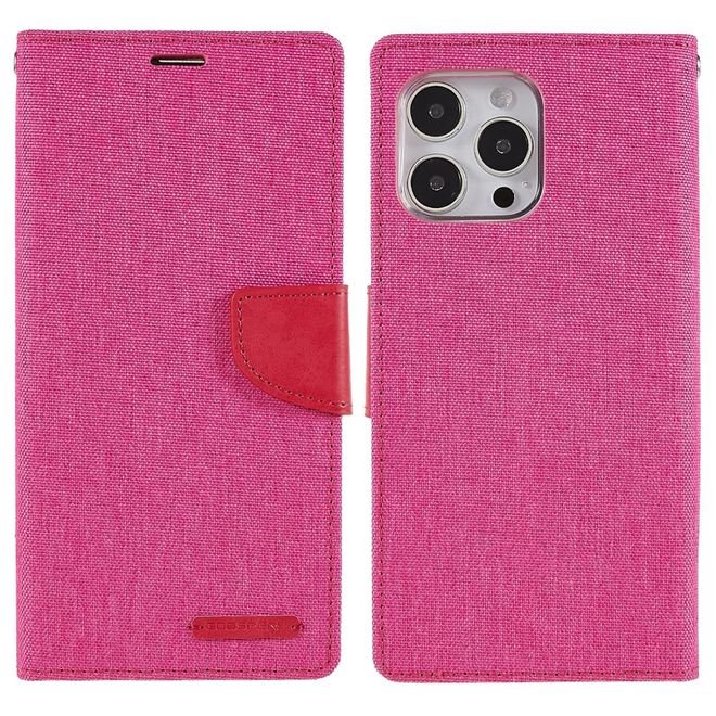 Goospery - iPhone 14 Pro Max Hülle - Bookcover - Canvas Diary Series - pink