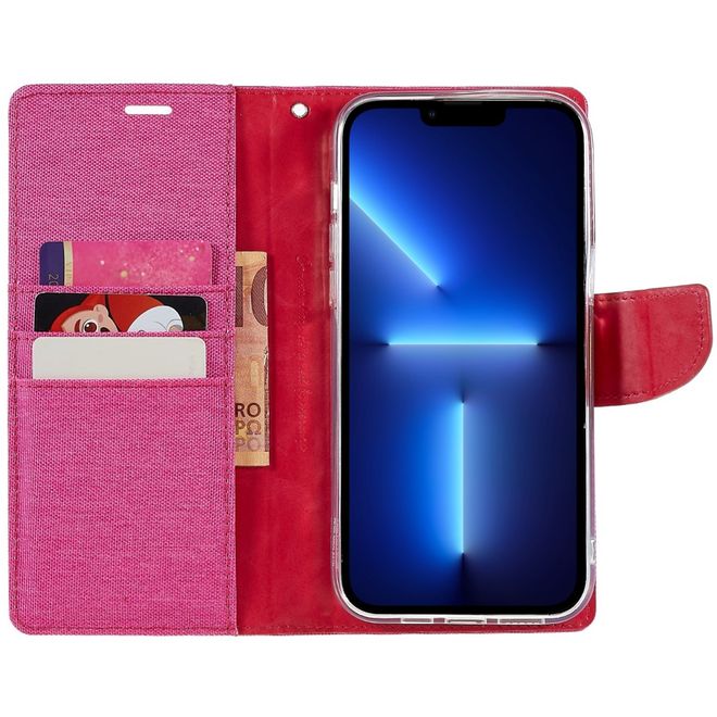 Goospery - iPhone 14 Pro Max Hülle - Bookcover - Canvas Diary Series - pink
