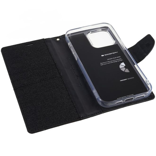 Goospery - iPhone 14 Pro Hülle - Bookcover - Canvas Diary Series - schwarz