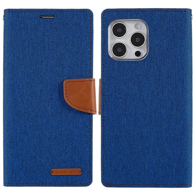 Goospery - iPhone 14 Pro Hülle - Bookcover - Canvas Diary Series - blau