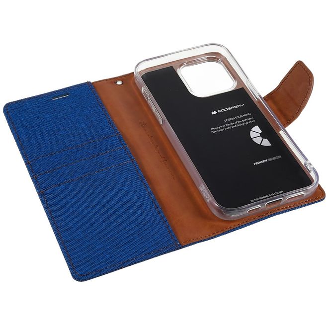 Goospery - iPhone 14 Pro Hülle - Bookcover - Canvas Diary Series - blau