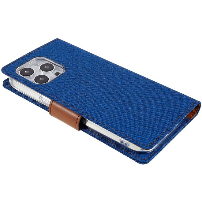 Goospery - iPhone 14 Pro Hülle - Bookcover - Canvas Diary Series - blau