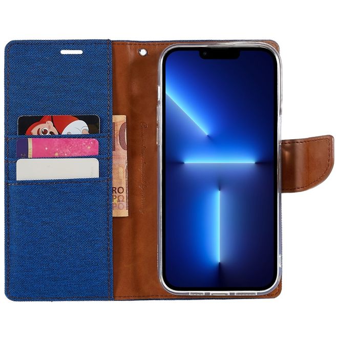 Goospery - iPhone 14 Pro Hülle - Bookcover - Canvas Diary Series - blau